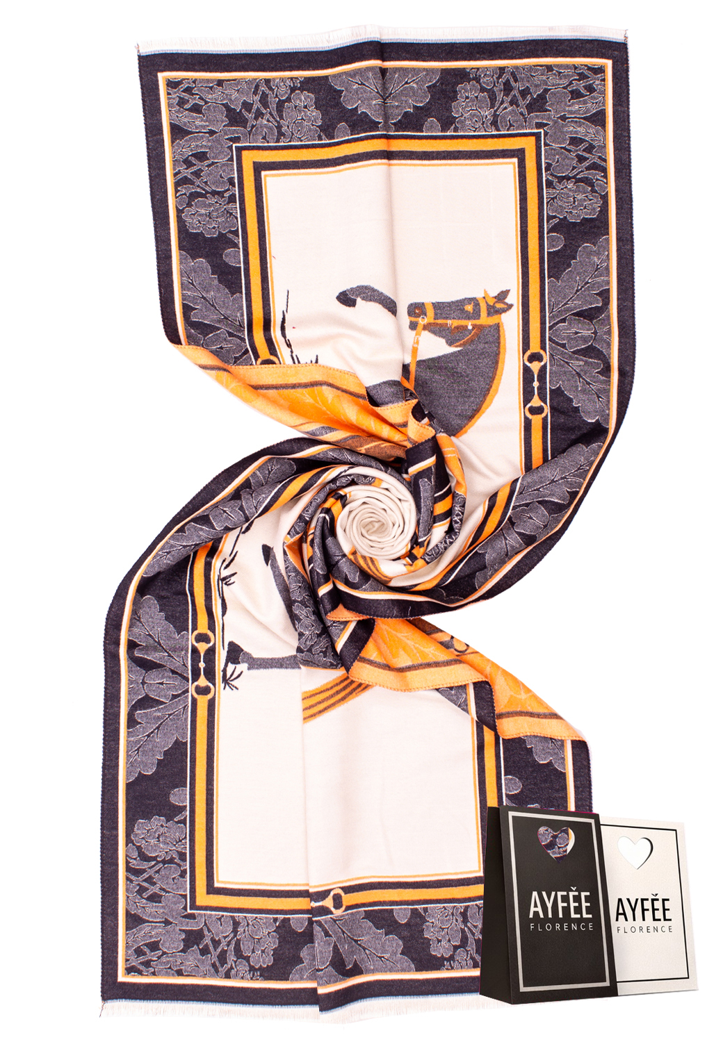 STOLA JACQUARD HORSES DESIGN, CM 70*180, 100% VI, MADE IN PRC   